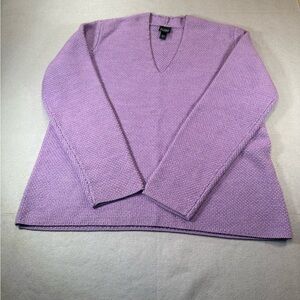 Eileen Fisher Purple V-Neck Merino Wool Sweater